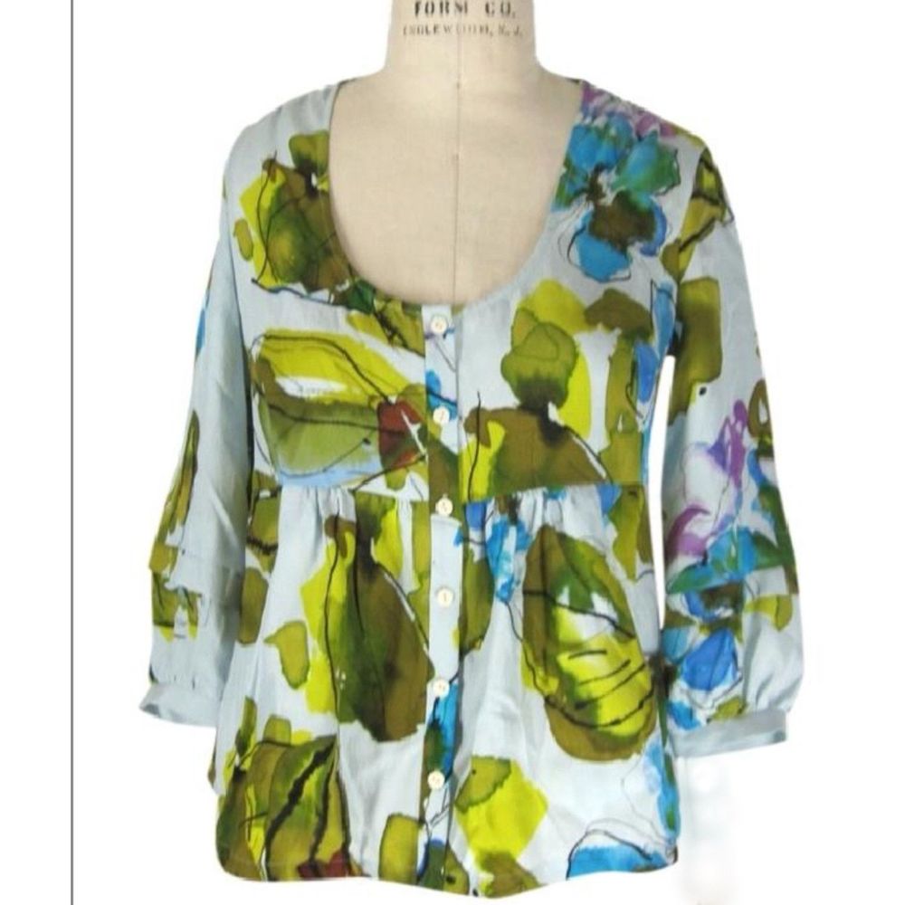 Ali Ro Bloomingdales Size 2 Silk Cropped 3/4 Sleeve Top